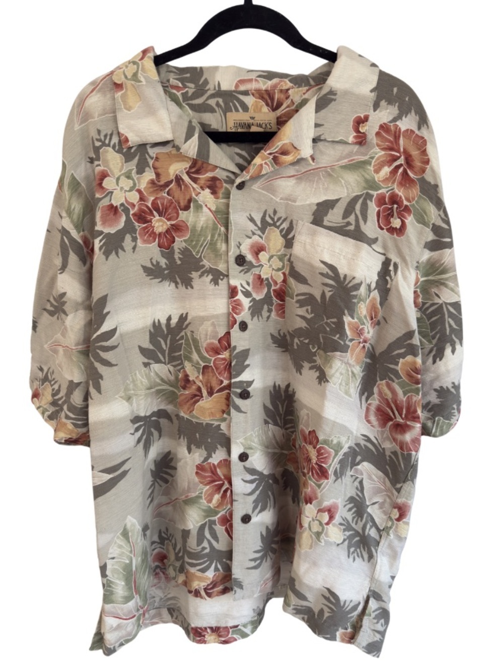 Havana Jacks 100% Silk Hawaiian Shirt Floral Tropical Button Up